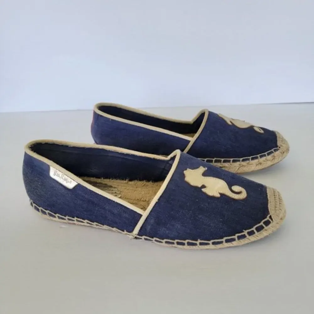 Lilly Pulitzer Lia Espadrilles Seahorse Flat Shoes Womens Size 9 Blue Canvas